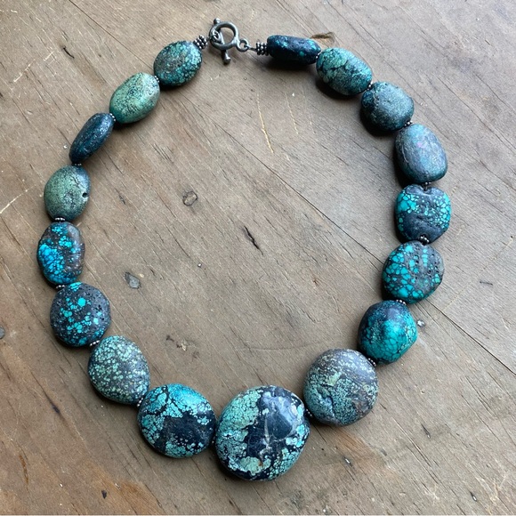 Raw Turquoise and Sterling Silver Necklace and Bracelet Set - Picture 2 of 14